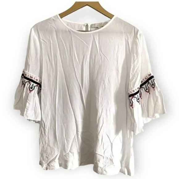 Ann Taylor LOFT Boho White Bell Sleeve Top - Picture 1 of 8